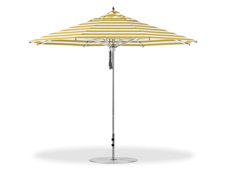 Frankford Greenwich Aluminum Silver Anodized 11 Foot Wide Octagon Pulley Lift Umbrella - Nonstocked Striped Fabric