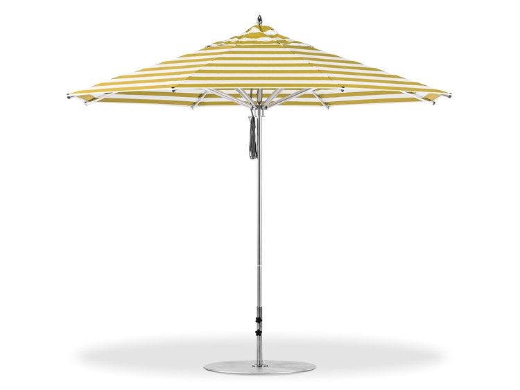 Frankford Greenwich Aluminum Silver Anodized 11 Foot Wide Octagon Pulley Lift Umbrella - Nonstocked Striped Fabric