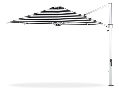 Frankford Aurora Stripe Cantilever Fiberglass Brushed Silver 13 Foot Octagon Crank Lift Infinity Tilt Umbrella
