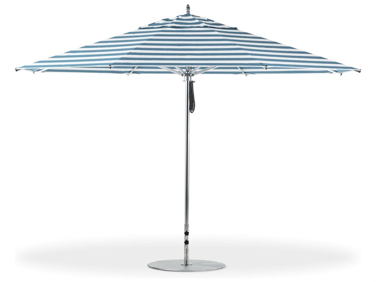 Frankford G-Series Greenwich Market Aluminum Silver Anodized 13 Foot Octagon Double Pulley Lift Umbrella - Nonstocked Striped Fabric