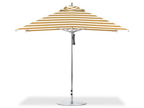 Frankford G-Series Aluminum Market Silver Anodized 10 Foot Wide Square Double Pulley Lift Umbrella - Nonstocked Striped Fabric