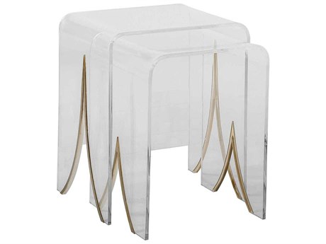 Gabby Magnolia Rectangular Clear Acrylic / Antique Brass Nesting End Tables