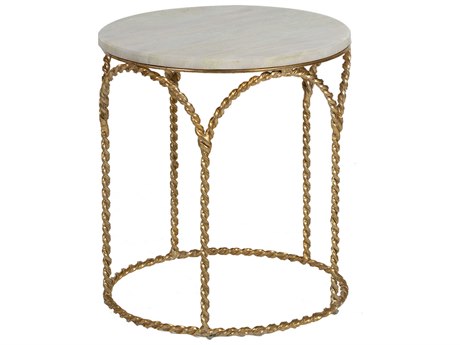 Gabby Basel Round Feather Green Marble End Table