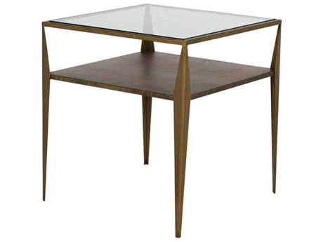 Gabby Winona Square Glass Antique Brass Magma End Table