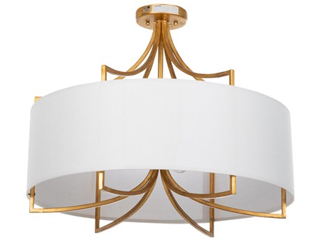 Gabby Lacey 4-Light Vintage Gold Feather White Linen Semi Flush Mount