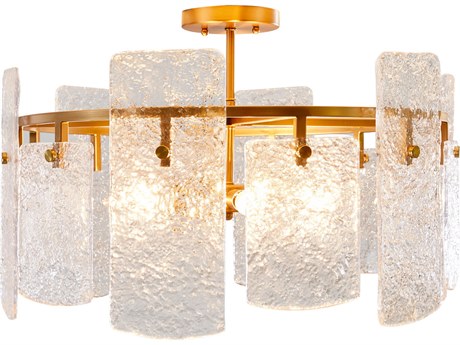 Gabby Augusta 4-Light Cast Glass Antique Brass Drum Semi Flush Mount