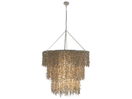 Gabby Victoria 7-Light Winter White Natural Ivory Brown Drum Tiered Pendant