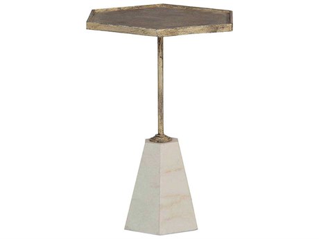Gabby Lucinda Hexagon Metal Antique Gold & Cream Marble End Table