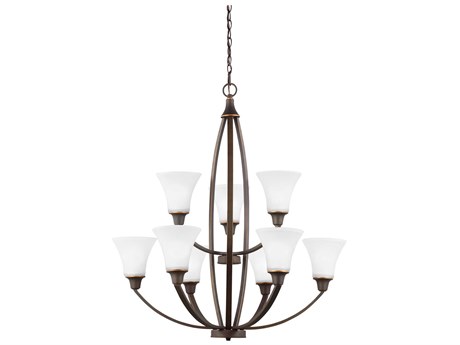 Generation Lighting Metcalf 9-Light Autumn Bronze Glass Bell Tiered Chandelier