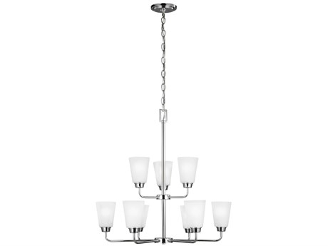 Generation Lighting Kerrville 9-Light Chrome Glass Bell Tiered Chandelier