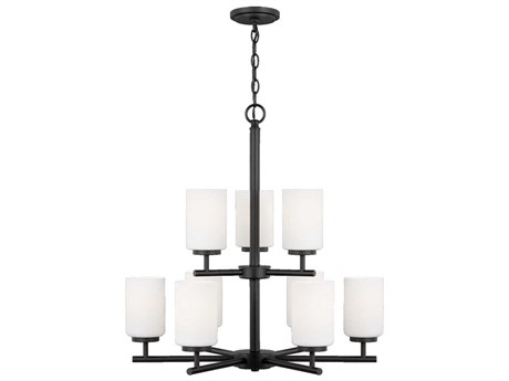 Generation Lighting Oslo 9-Light Midnight Black Glass Cylinder Tiered Chandelier