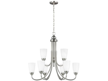 Generation Lighting Seville 9-Light Brushed Nickel Glass Bell Tiered Chandelier