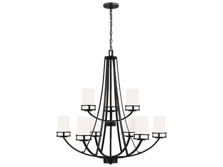 Generation Lighting Robie 9-Light Midnight Black Glass Cylinder Tiered Chandelier