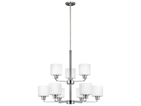 Generation Lighting Canfield 9-Light Brushed Nickel Glass Drum Tiered Chandelier