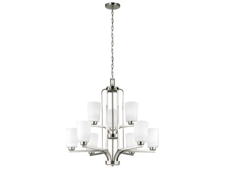 Generation Lighting Franport 9-Light Brushed Nickel Glass Cylinder Tiered Chandelier