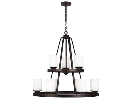 Generation Lighting Kemal 9-Light Bronze Glass Cylinder Tiered Chandelier