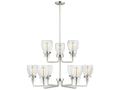 Generation Lighting Belton 9-Light Brushed Nickel Glass Bell Tiered Chandelier