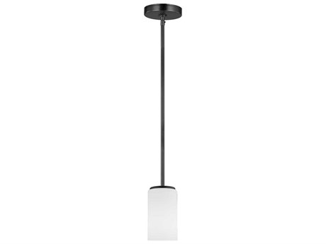 Generation Lighting Alturas 1-Light Midnight Black Glass Cylinder Mini Pendant