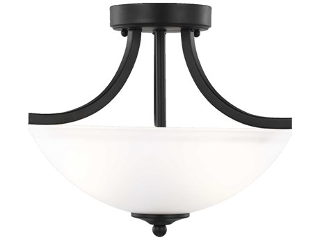 Generation Lighting Geary 2-Light Midnight Black Glass Bowl Semi Flush Mount