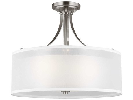 Generation Lighting Elmwood Park 3-Light Brushed Nickel Glass Drum Semi Flush Mount
