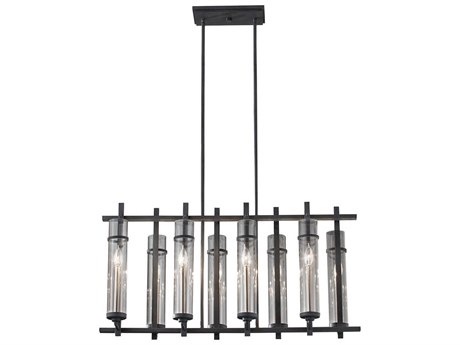 Generation Lighting Ethan 8-Light Antique Forged Iron Brushed Steel Black Glass Cylinder Island Pendant