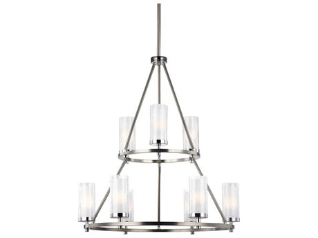 Generation Lighting Jonah 9-Light Satin Nickel Chrome Glass Cylinder Tiered Chandelier