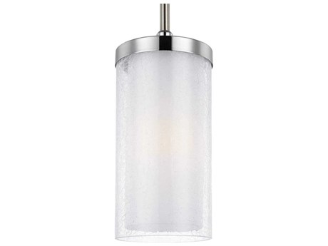 Generation Lighting Jonah 1-Light Satin Nickel Chrome Glass Cylinder Mini Pendant