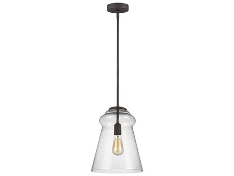 Generation Lighting Loras 1-Light Dark Weathered Iron Brown Glass Bell Mini Pendant