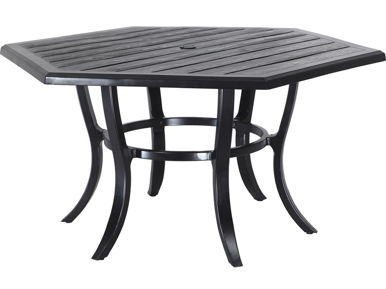 Gensun Lattice Cast Aluminum 61''W x 53''D Hexagon Dining Table with Umbrella Hole