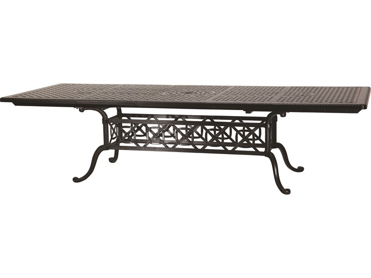 Gensun Grand Terrace Cast Aluminum 74-114''W x 44''D Rectangular Extension Dining Table with Umbrella Hole