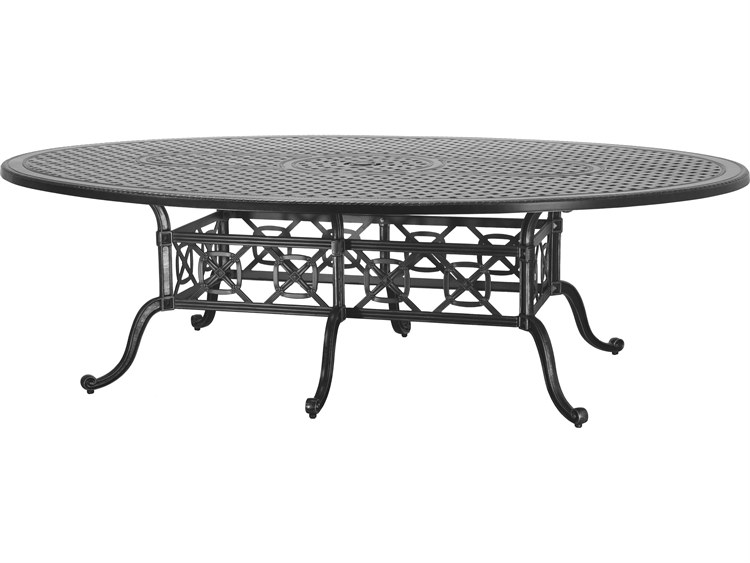Gensun Grand Terrace Cast Aluminum 102''W x 72''D Geo Counter/ Gathering Table with Umbrella Hole