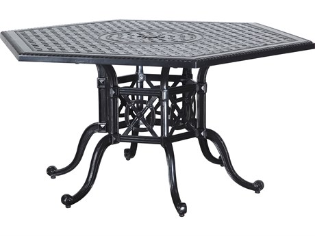 Gensun Grand Terrace Cast Aluminum 62''W x 54''D Hexagon Dining Table with Umbrella Hole