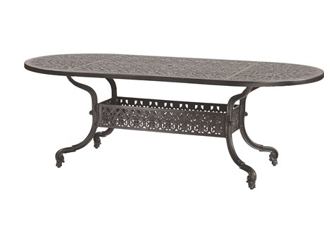 Gensun Florence Cast Aluminum 86''W x 42''D Oval Dining Table with Umbrella Hole