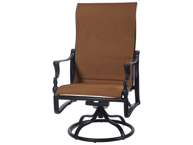 Gensun Bel Air Padded Sling Cast Aluminum High Back Swivel Rocker Lounge Chair