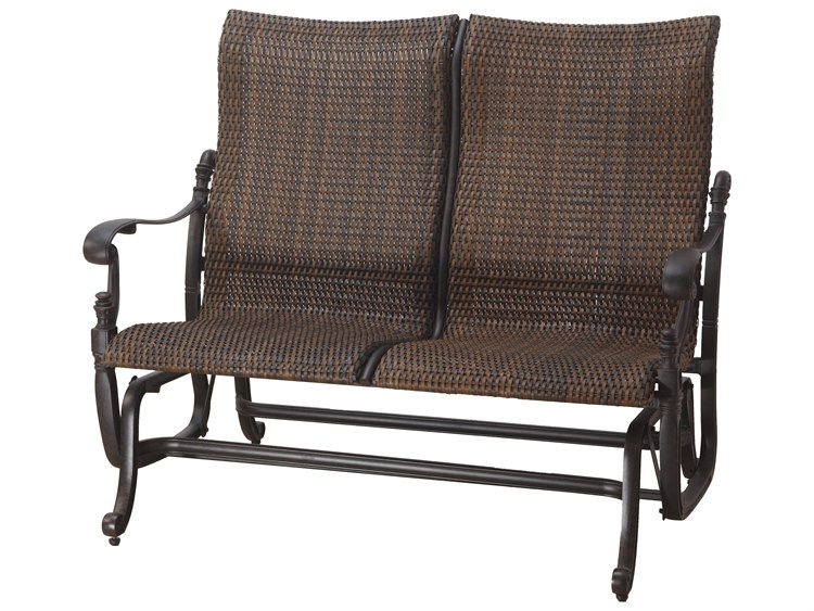 Gensun Florence Woven Cast Aluminum High Back Outdoor Loveseat Glider