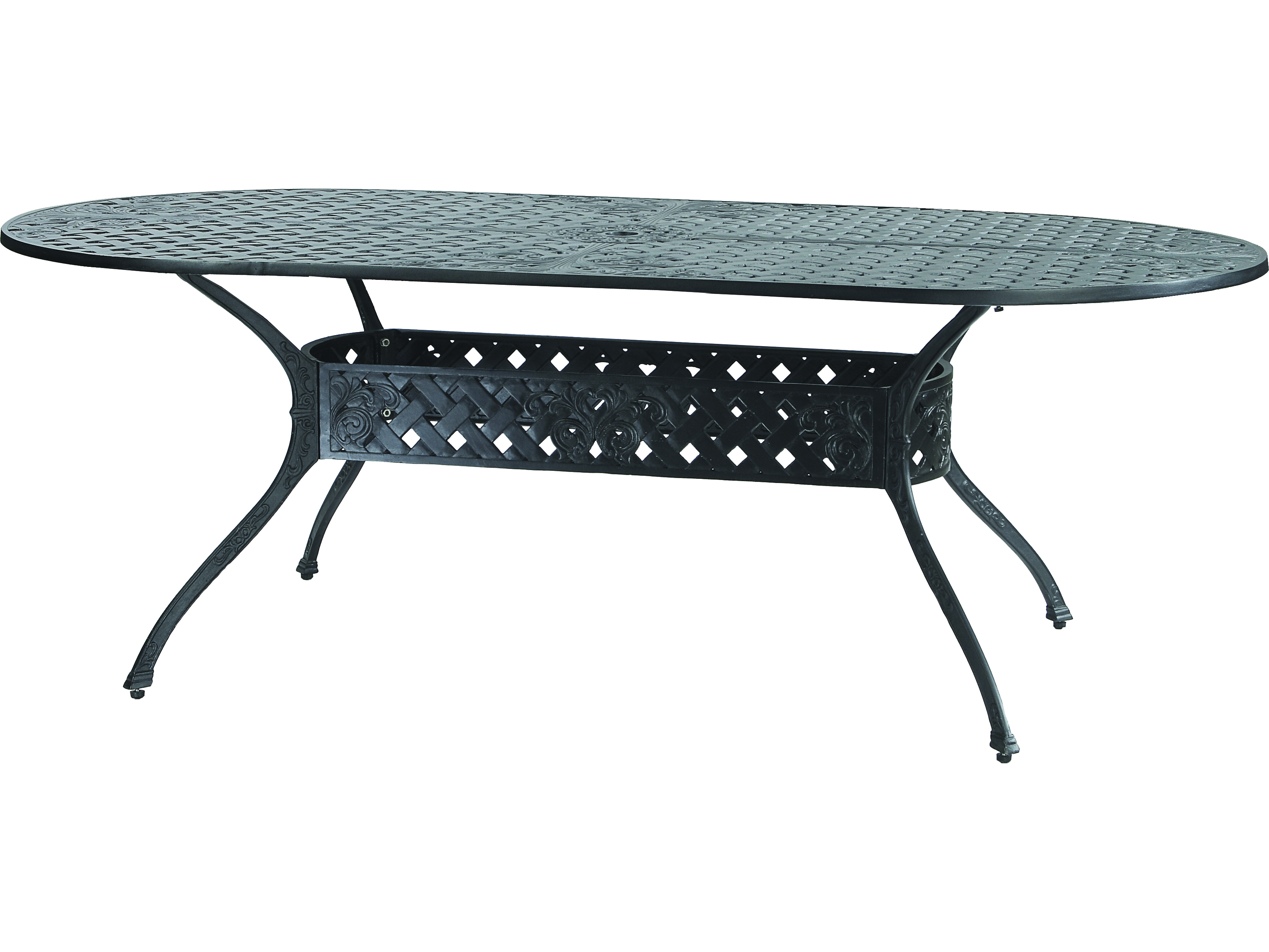 Gensun Verona Cast Aluminum 86 X 42 Oval Dining Table With Umbrella Gensun Verona Cast Aluminum 86 X 42 Oval Dining Table With Umbrella Hole