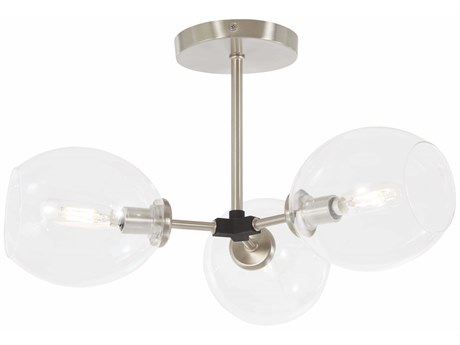 George Kovacs Nexpo 3-Light Brushed Nickel Black Accents Glass Globe Semi Flush Mount