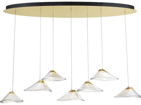 George Kovacs Sneer 7-Light Coal Sun Gold Black Glass LED Linear Island Pendant