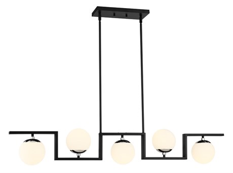 George Kovacs Alluria 5-Light Coal Polished Nickel Black Glass Globe Island Pendant
