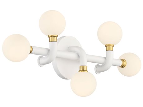George Kovacs Tubular 5-Light Matte White Honey Gold Glass LED Vanity Light