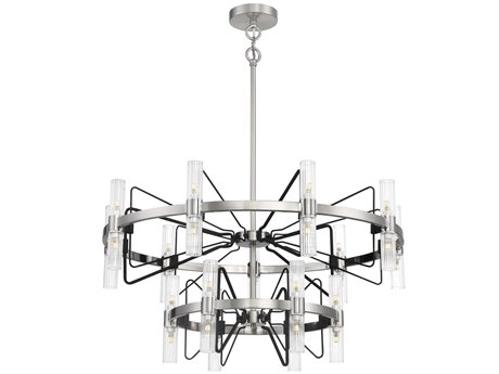 George Kovacs Mass Transit 30-Light Brushed Nickel Sand Coal Glass LED Tiered Chandelier