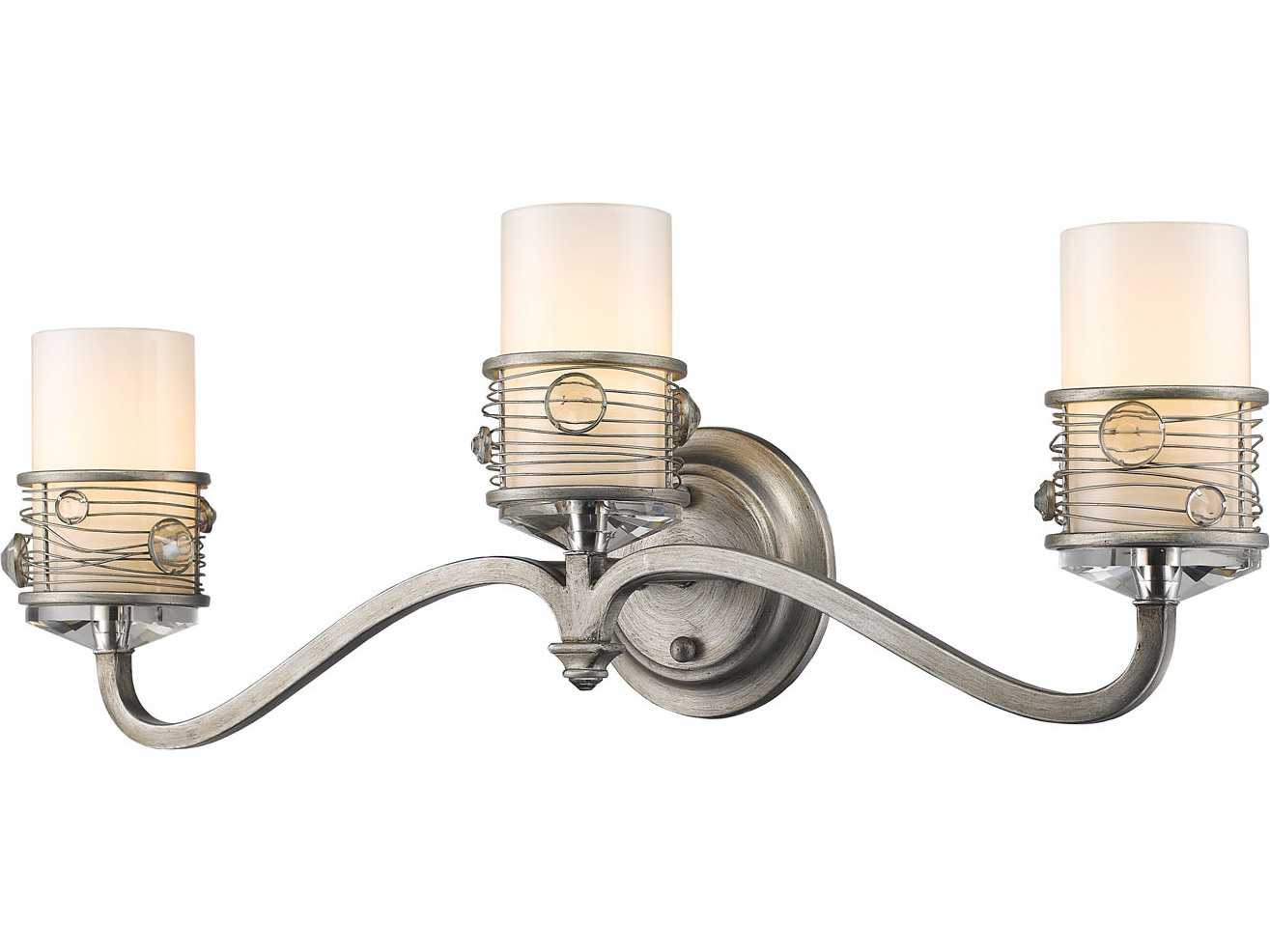 Golden Lighting Joia Peruvian Silver Three-Light Vanity Light with Frosted Clear Glass / Crystal ...