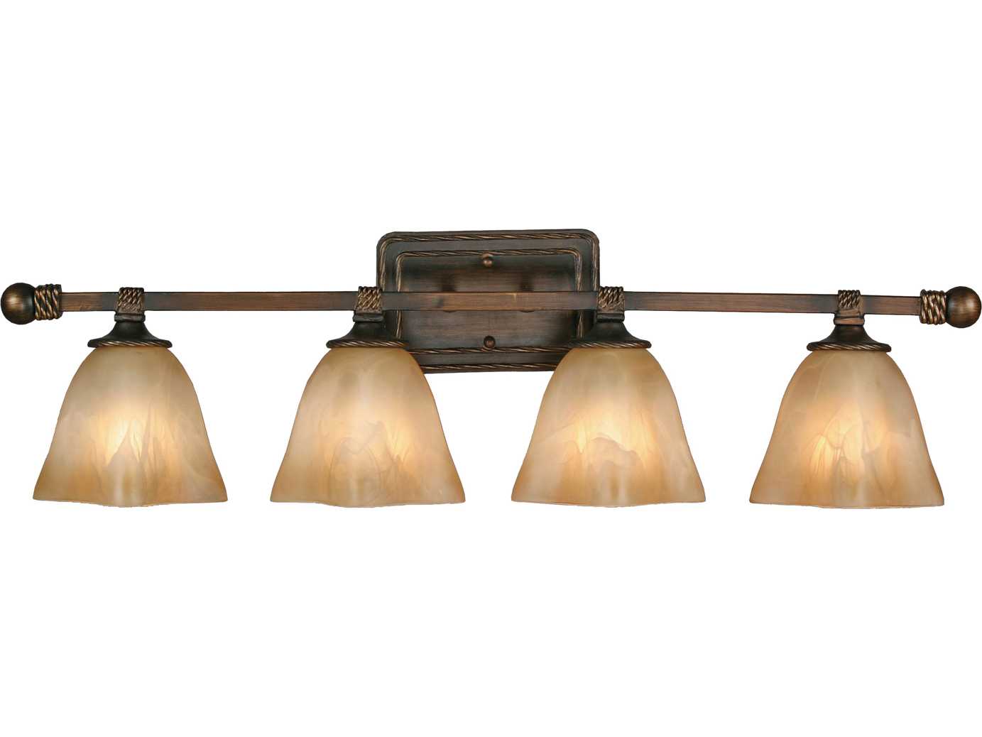 Golden Lighting Meridian Golden Bronze Four-Light Vanity Light with Antique Marbled Glass ...