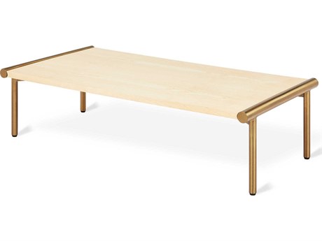 Gus* Modern Manifold Rectangular Wood Blonde Ash Brass Coffee Table