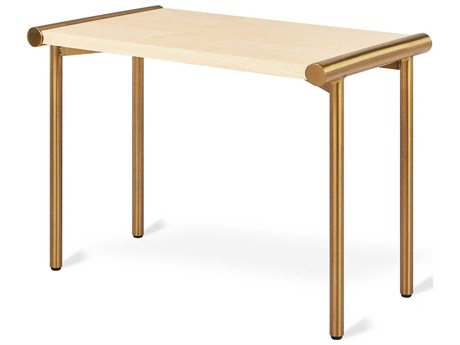 Gus* Modern Manifold Rectangular Wood Blonde Ash Brass End Table