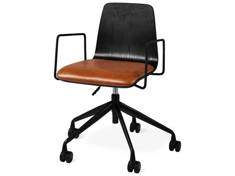 Gus* Modern Lecture Brown Leather Adjustable Swivel Task Office Chair