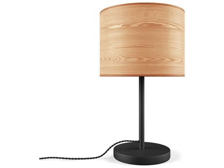 Gus* Modern Milton Ash Veneer Black Brown Table Lamp