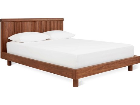 Gus* Modern Odeon Walnut Brown Wood King Platform Bed