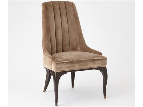 Global Views Tufted Walnut Wood Brown Upholstered Side Dining Chair