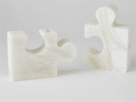Global Views S/2 Jigsaw White Bookends